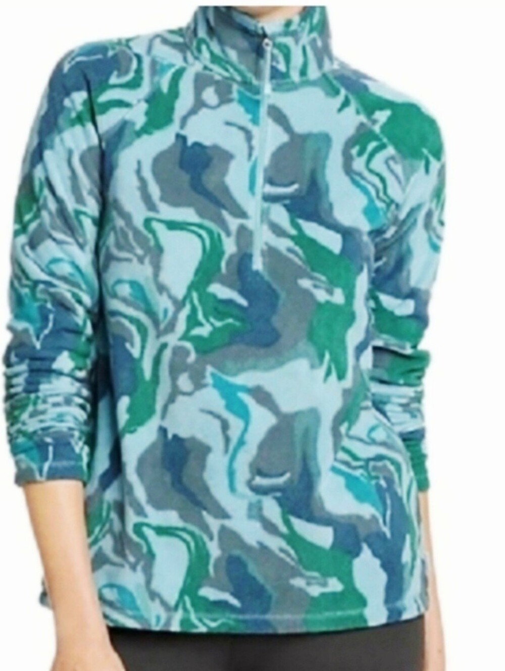 Eddie Bauer Quest Fleece 1/4 Zip Pullover Top Blue Green Camo Womens Size Medium